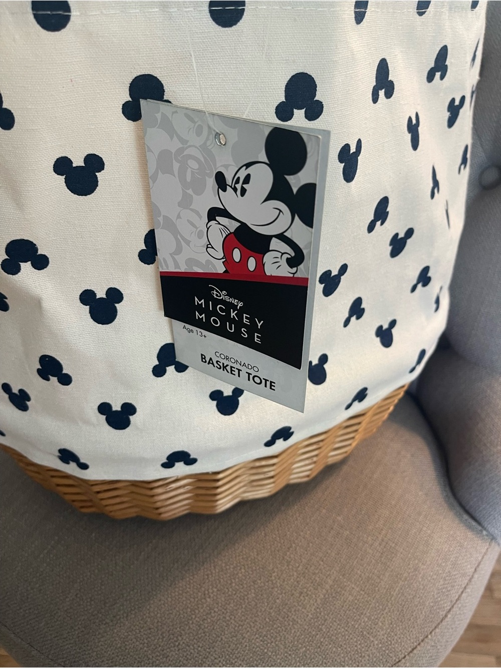 NWT Disney Mickey Mouse Picnic Time Coronado Canvas and Willow Basket Tote - Picture 5 of 13